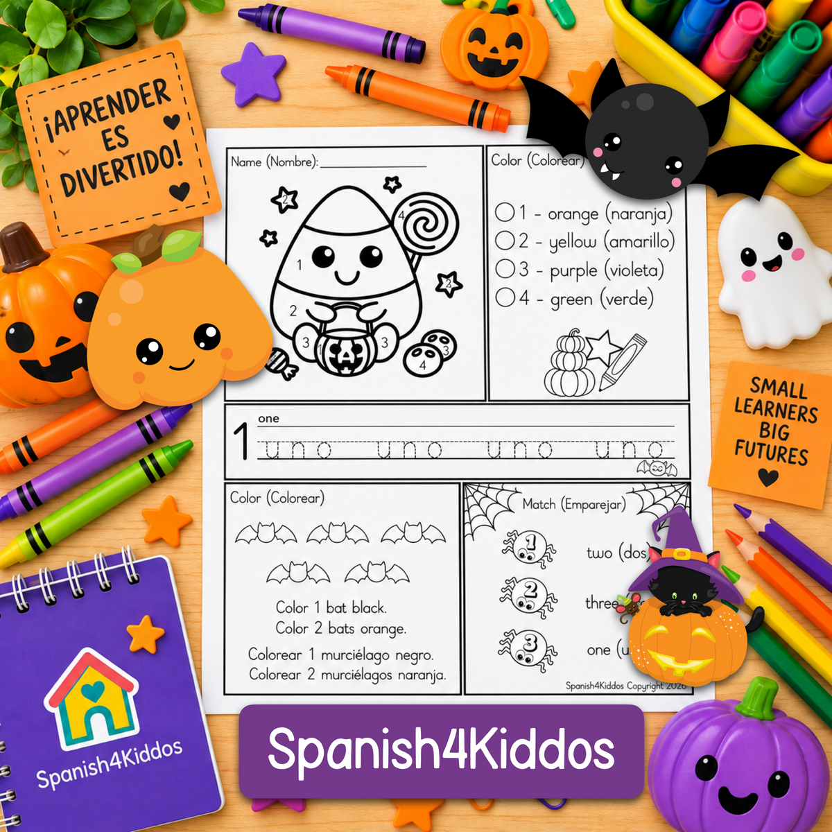 Spanish Halloween Activities and Coloring Book for Kids - PreK to K