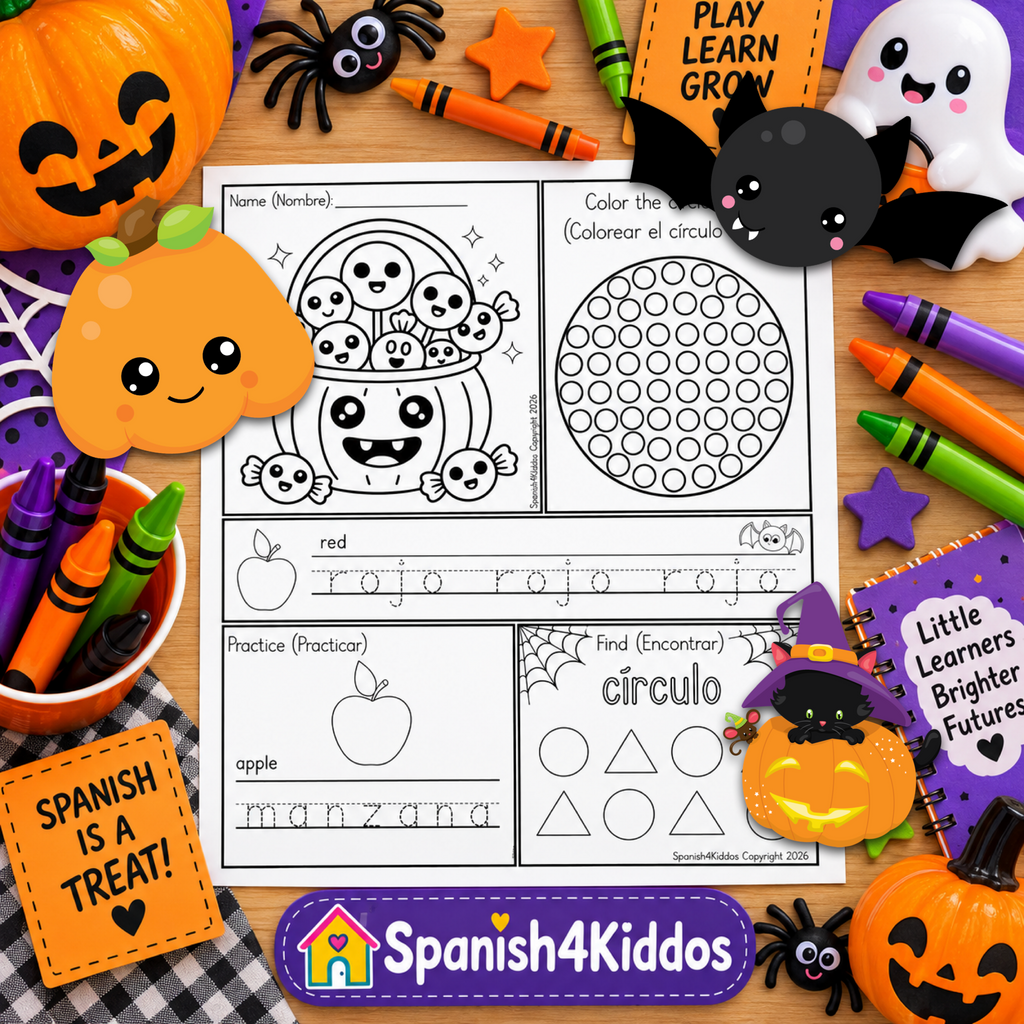 Spanish Halloween Activities and Coloring Book for Kids - PreK to K