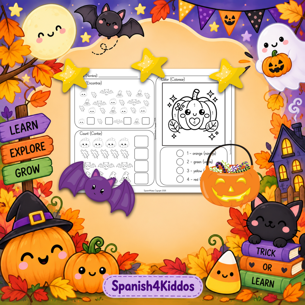 Spanish Halloween Learning Mats for Kids Ages 3-5 | Bilingual Preschool Activities