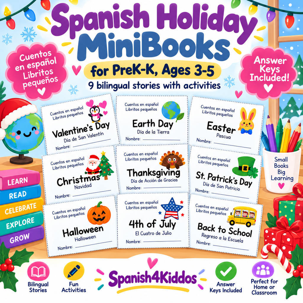 Spanish Holiday Mini Books for PreK | Bilingual Activities for Ages 3-5