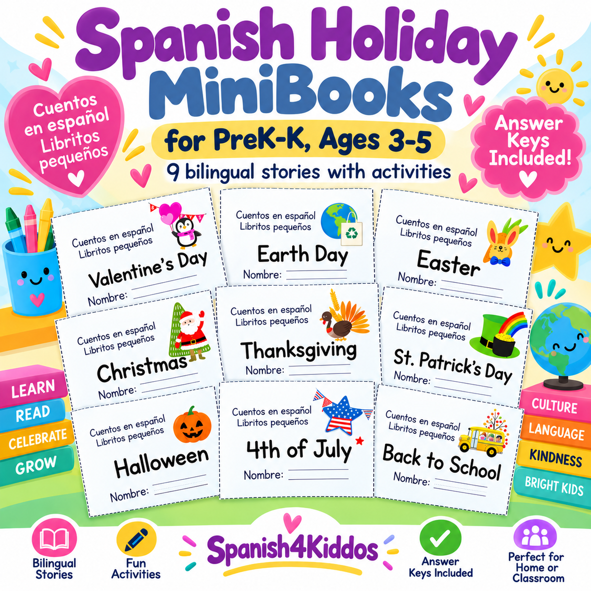 Spanish Holiday Mini Books for PreK | Bilingual Activities for Ages 3-5