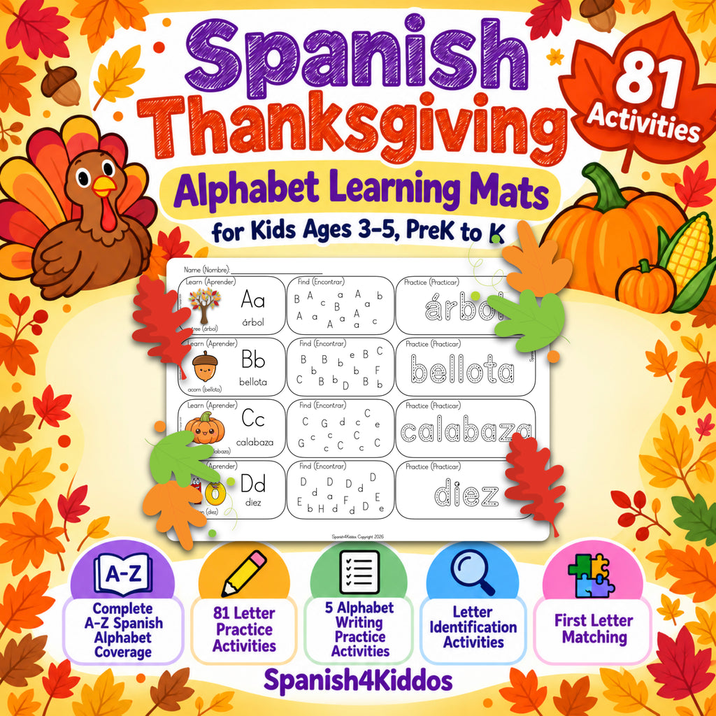 Spanish Thanksgiving Alphabet Learning Mats | Ages 3-5 | PreK-K Activities