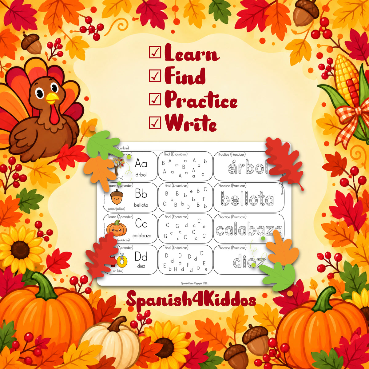 Spanish Thanksgiving Alphabet Learning Mats | Ages 3-5 | PreK-K Activities