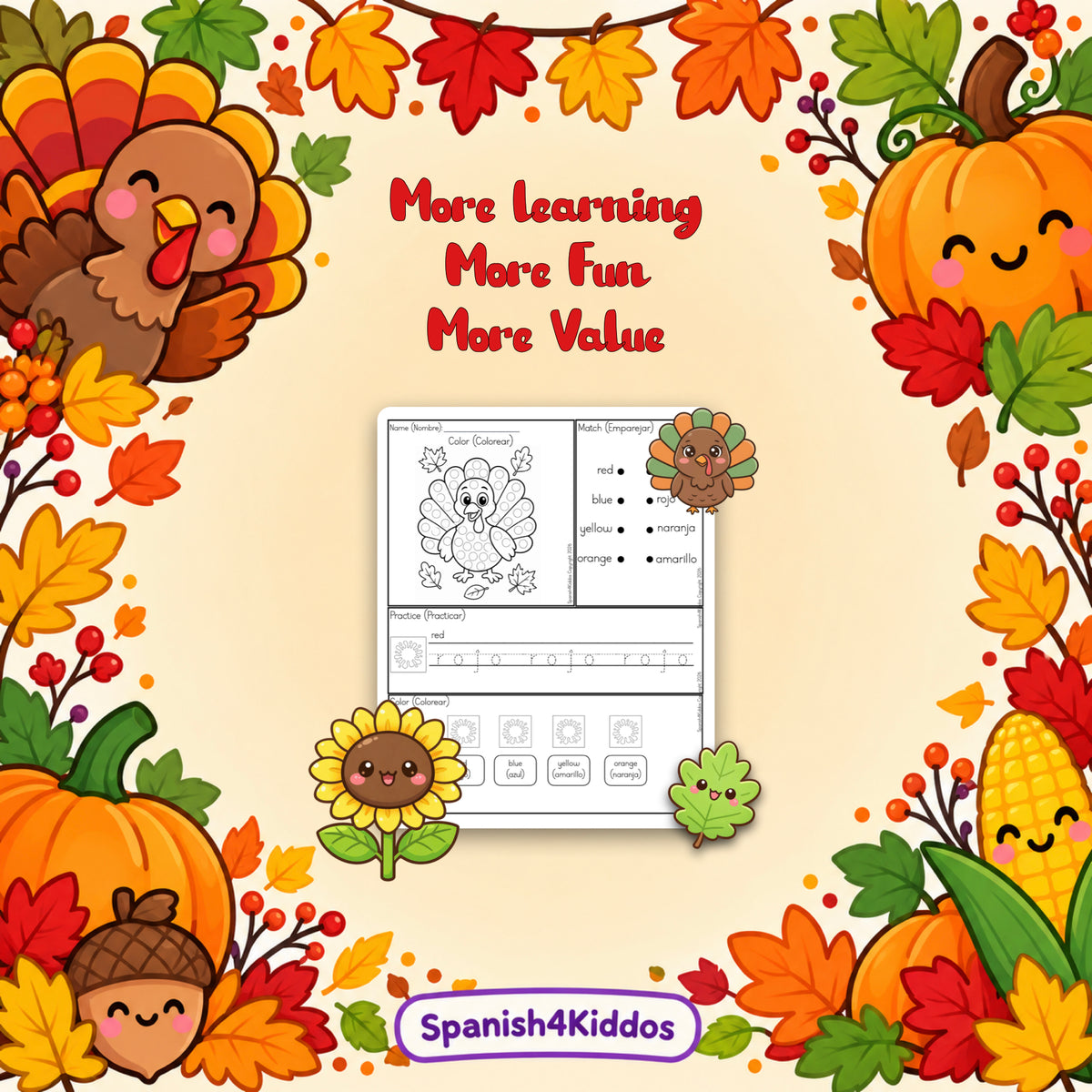 Spanish Thanksgiving Activities for Kids | 90+ Bilingual English & Spanish Printables | PreK-K Ages 3–5