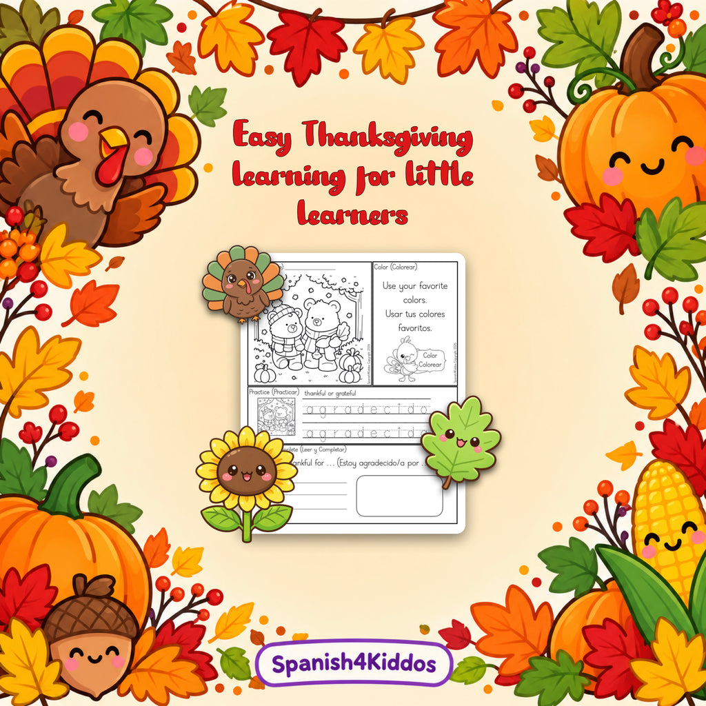 Spanish Thanksgiving Activities for Kids | 90+ Bilingual English & Spanish Printables | PreK-K Ages 3–5